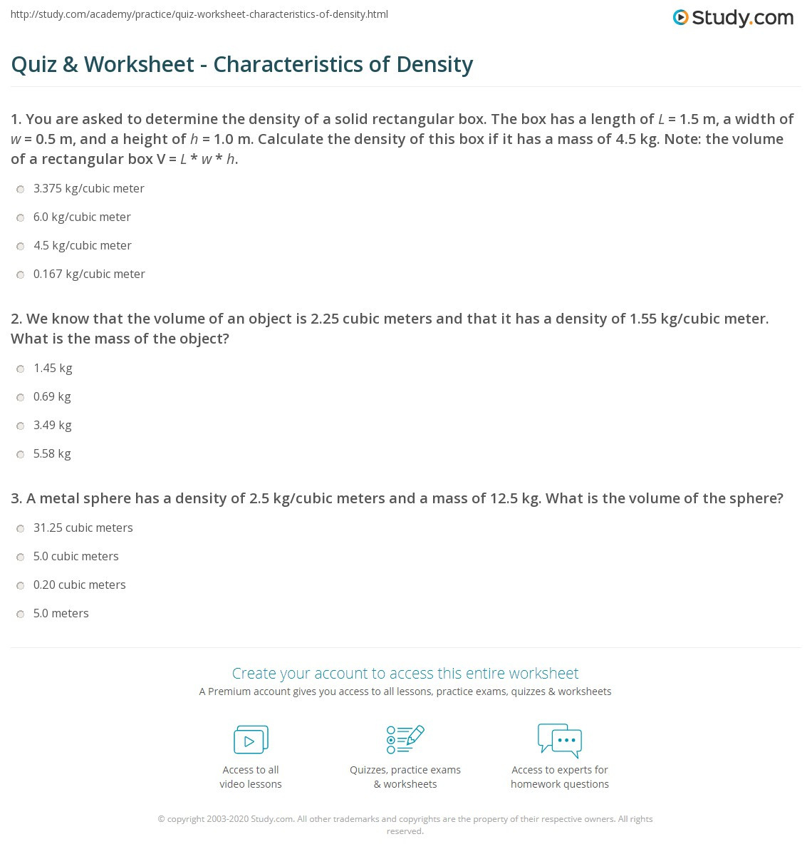 Science Density Calculations Worksheet Answers With Work