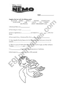 Finding Nemo Science Worksheet Answer Key Scienceworksheets Net