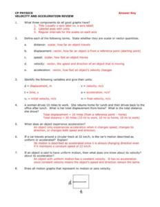 Speed Velocity And Acceleration Calculations Worksheet