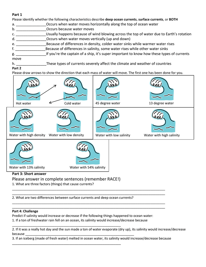 1 6 14 Deep Ocean Currents Worksheets