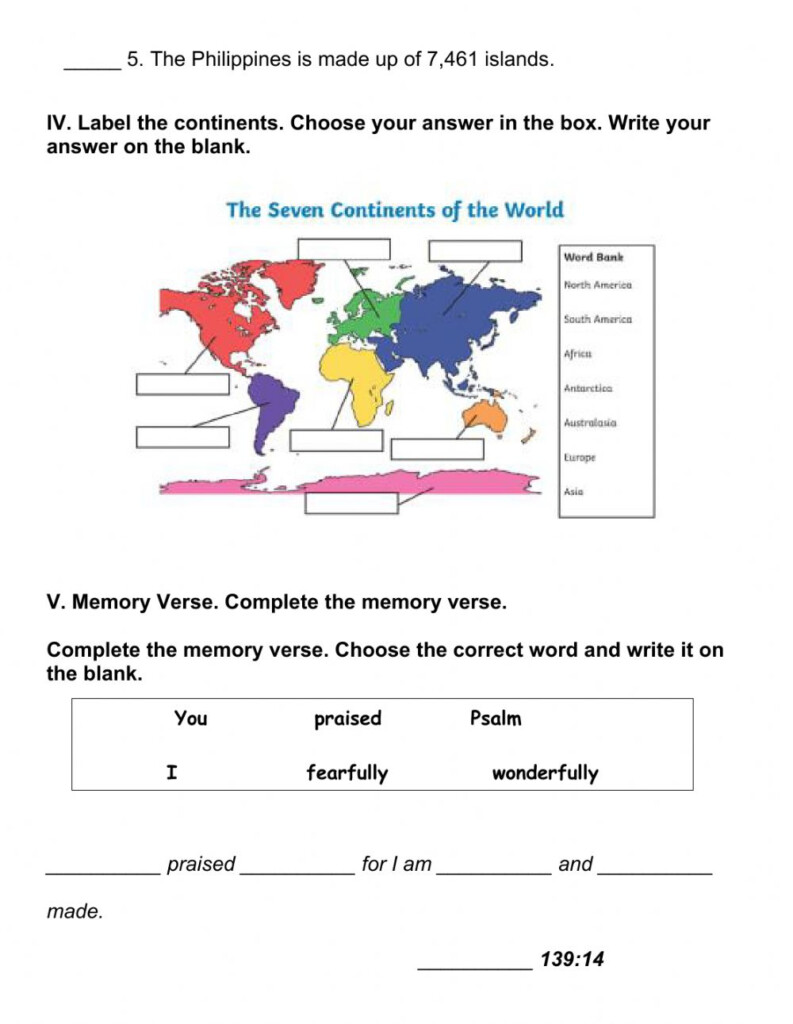 1st Quarter Quiz No 1 Social Studies Grade 3 Worksheet