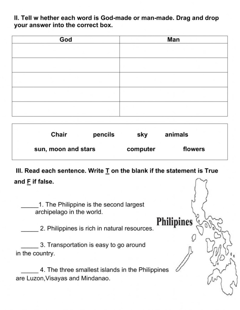 1st Quarter Quiz No 1 Social Studies Grade 3 Worksheet