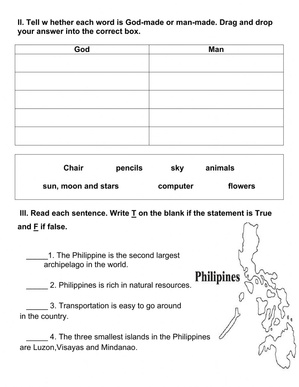 1st Quarter Quiz No 1 Social Studies Grade 3 Worksheet