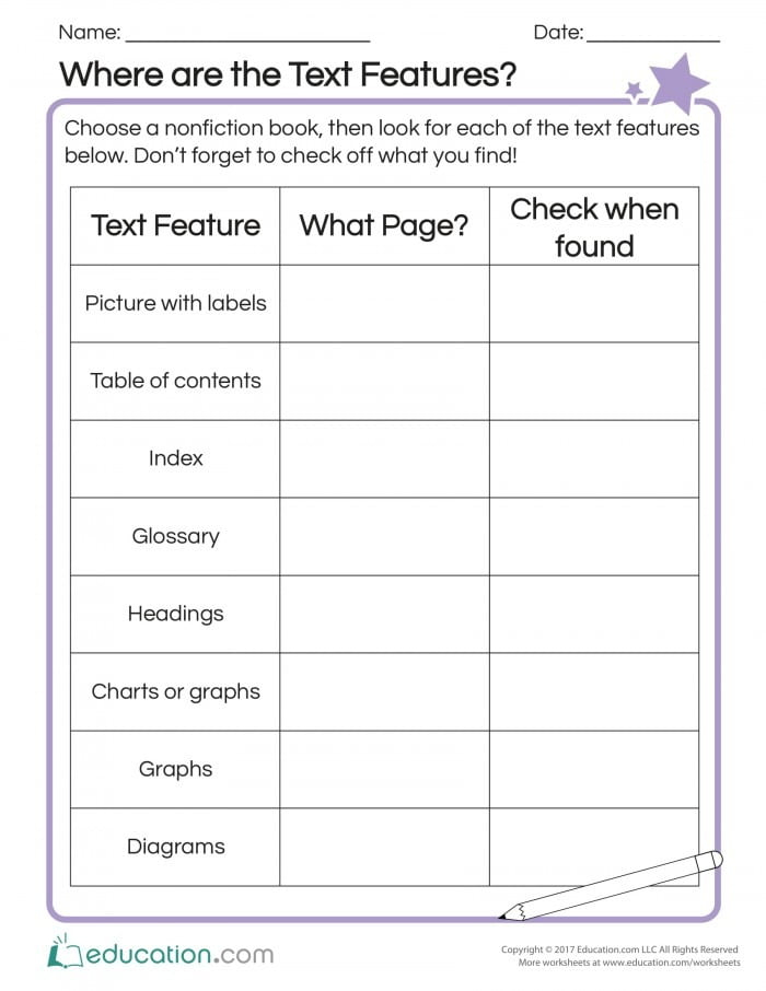 2nd Grade Text Features Worksheets 99Worksheets