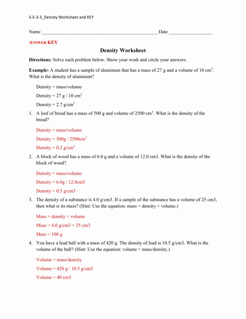 30 Science 8 Density Calculations Worksheet Education Template