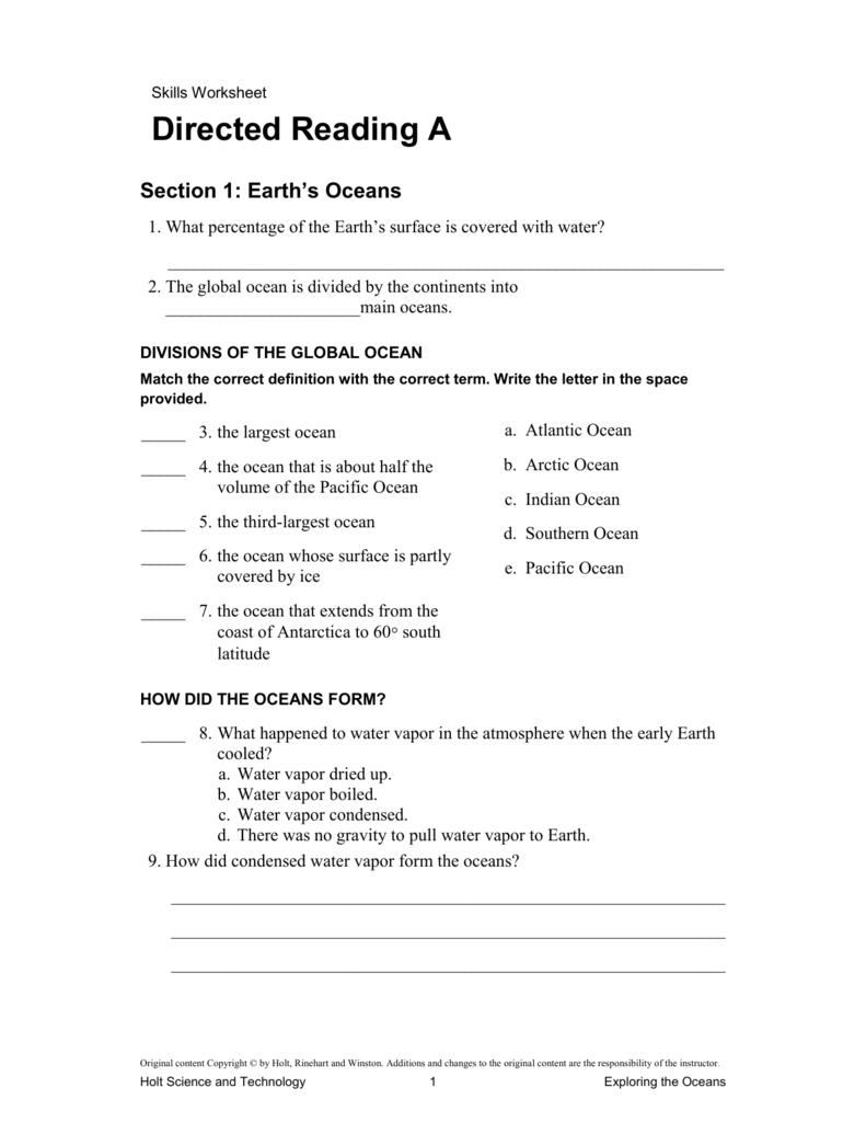 38 Skills Worksheet Directed Reading A Answers Key Earth Science Image 