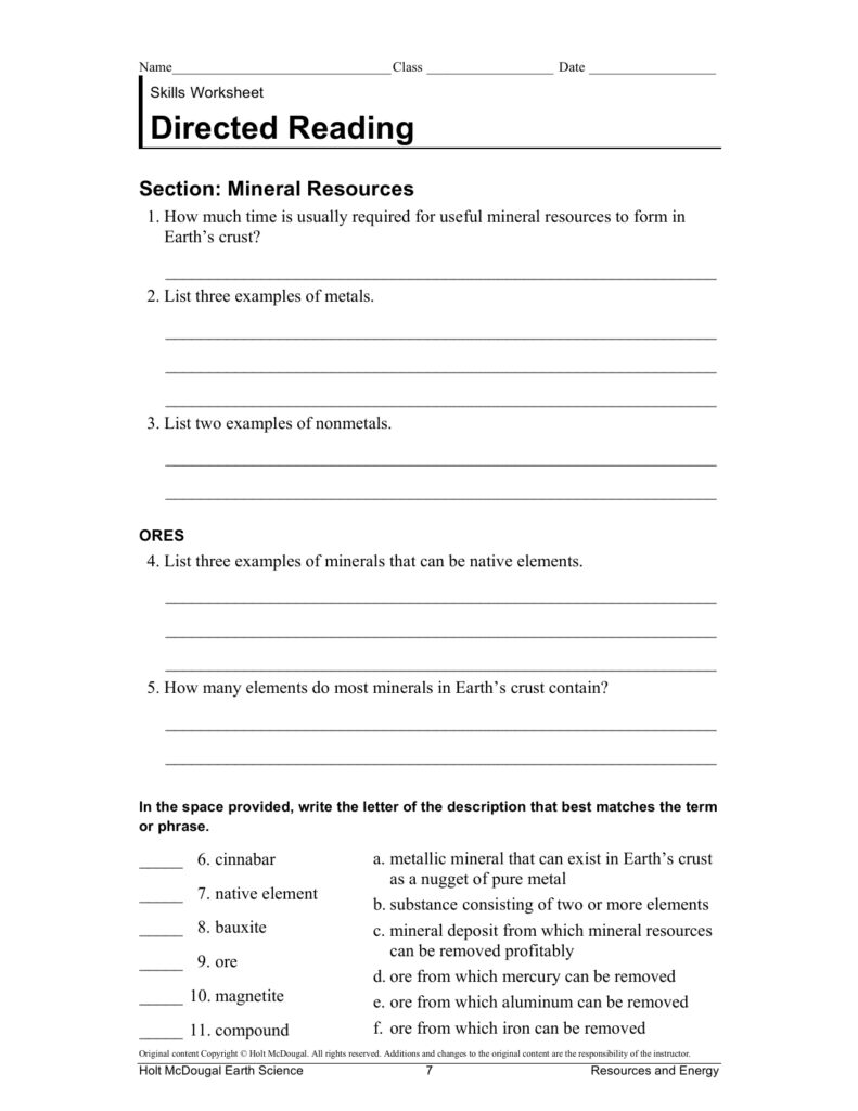 38 Skills Worksheet Directed Reading A Answers Key Earth Science Image 