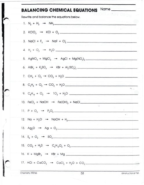 39 Balancing Chemical Equations Worksheet 2 Answer Key Combining Like 