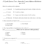 6 Grade Science Text Asteroids Comet Meteors Worksheet 1