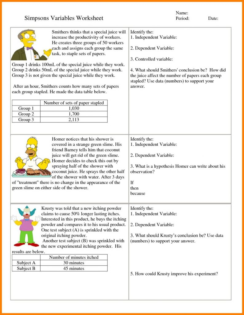 6Th Grade Hypothesis Worksheet Refrence 7 Independent And Dependent