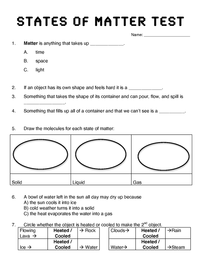 6th Grade Science Matter Worksheets Pdf Dorothy Jame s Reading Worksheets
