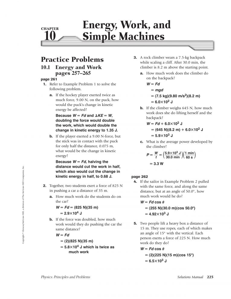 7 Work And Simple Machines Worksheet Glencoe Work With Images