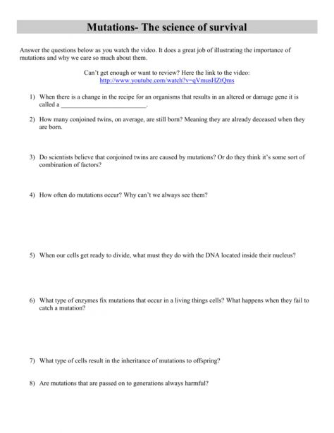 8 Mutation The Science Of Survival Worksheet Answers Science With