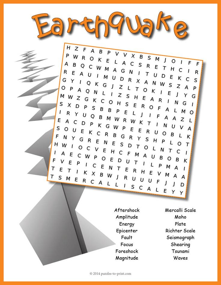 A Word Search Puzzle Featuring Earthquake Vocabulary Words Students