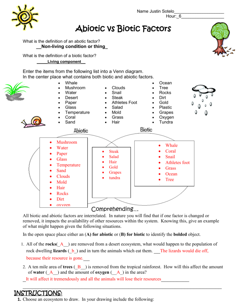 Abiotic Vs Biotic Factors Answer Key - Scienceworksheets.net