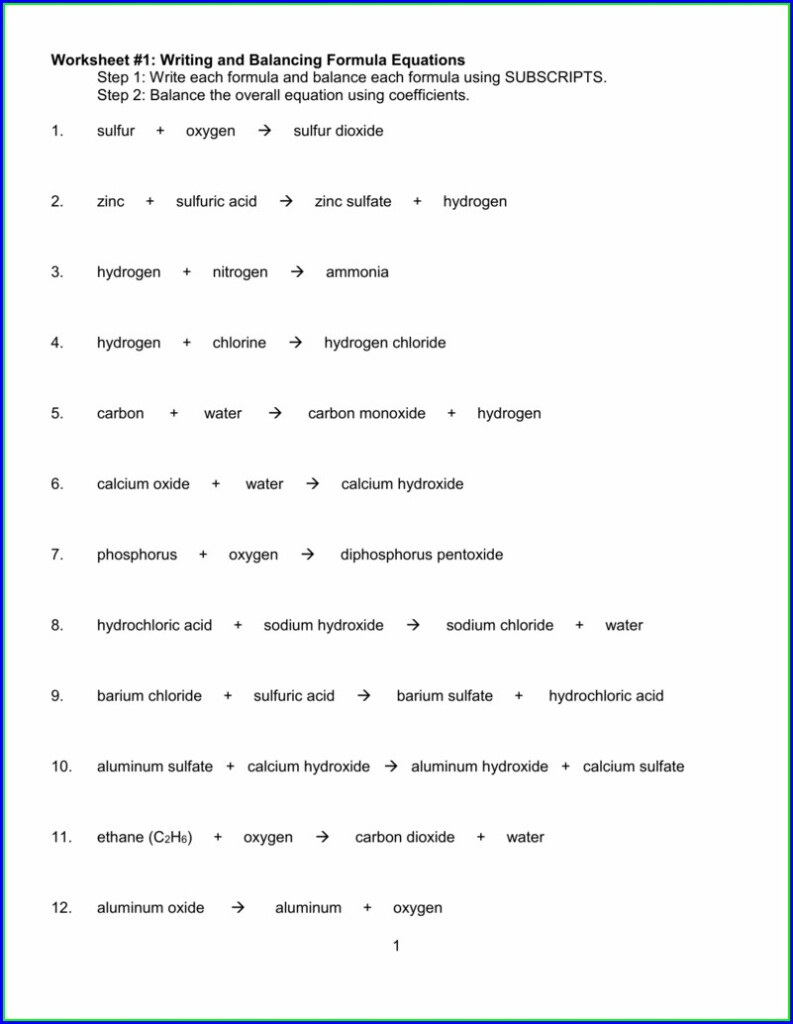 Answer Key Writing And Balancing Chemical Equations Worksheet Answers 