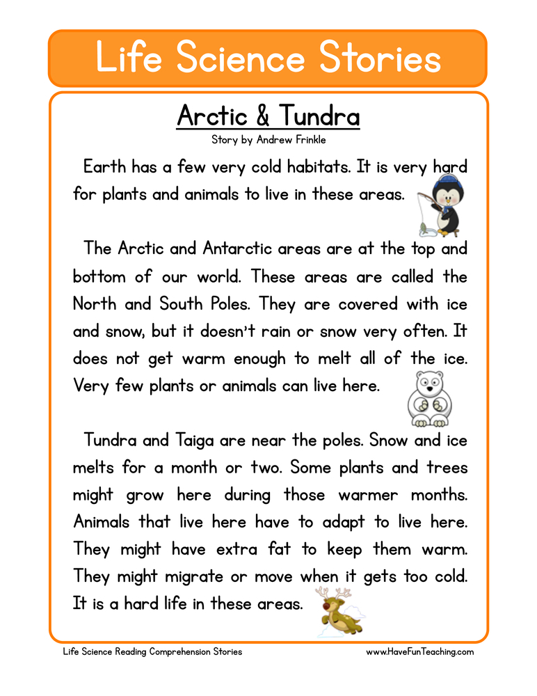 Arctic Tundra Life Science Reading Comprehension Worksheet Have Fun 