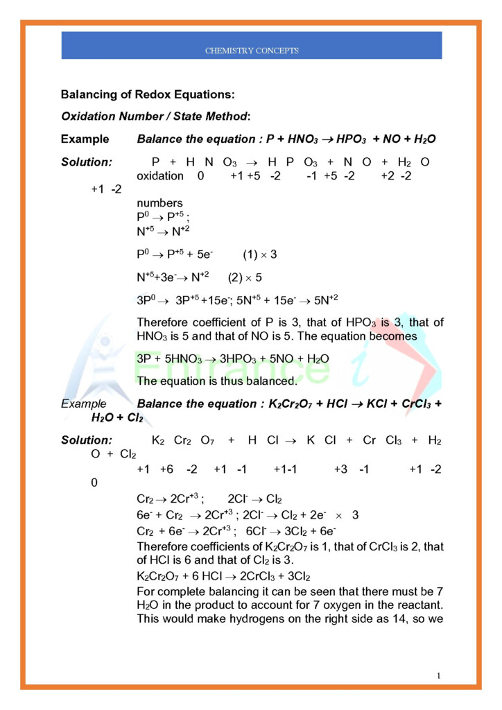 Balancing Equations Balancing Of Redox Reaction