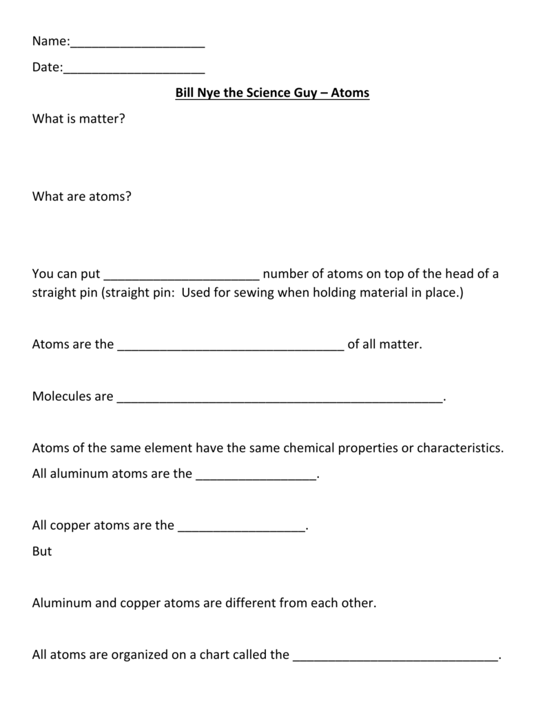 Bill Nye Atoms Worksheet Answers FARAHEDZZATY