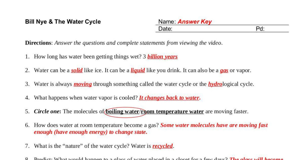 Bill Nye Energy Worksheet Answer Key Bill Nye The Science Guy 