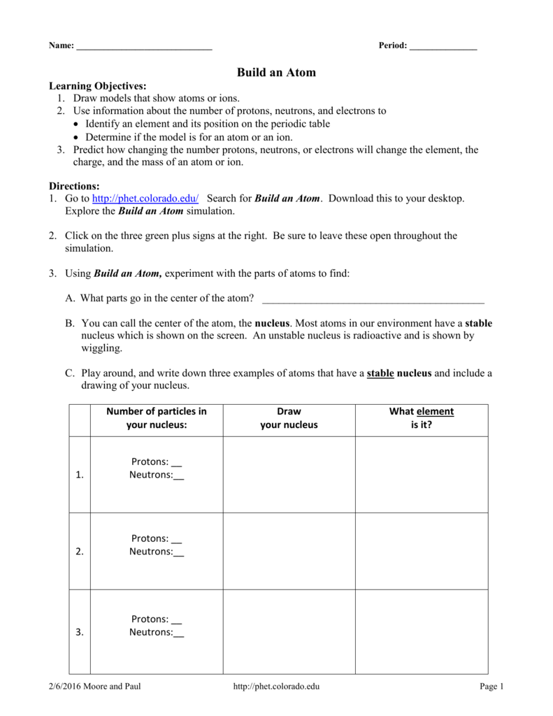 Build An Atom Worksheet Answers Promotiontablecovers