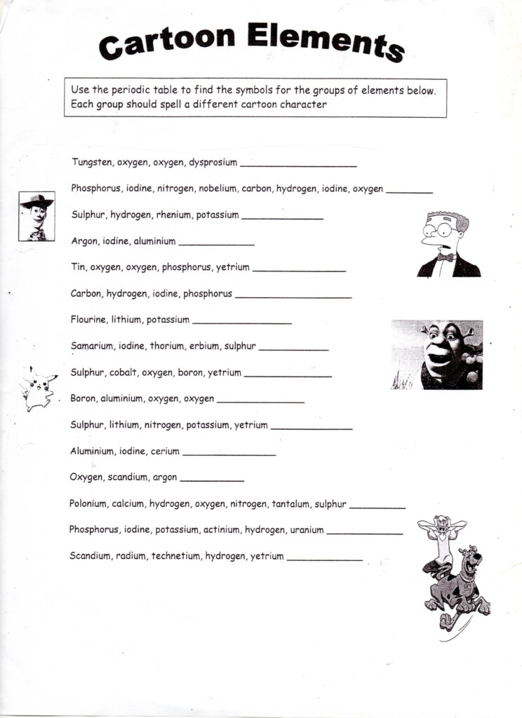 Cartoon Elements Worksheet Chemistry Worksheets Middle School 