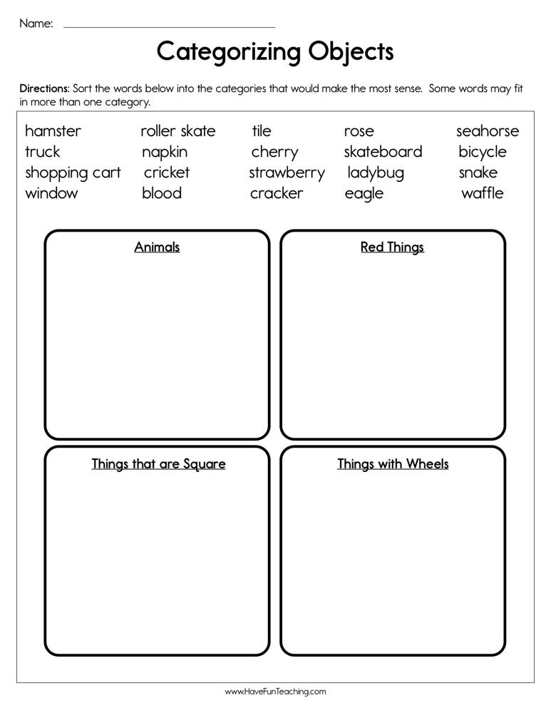 Categorizing Objects Worksheet Have Fun Teaching