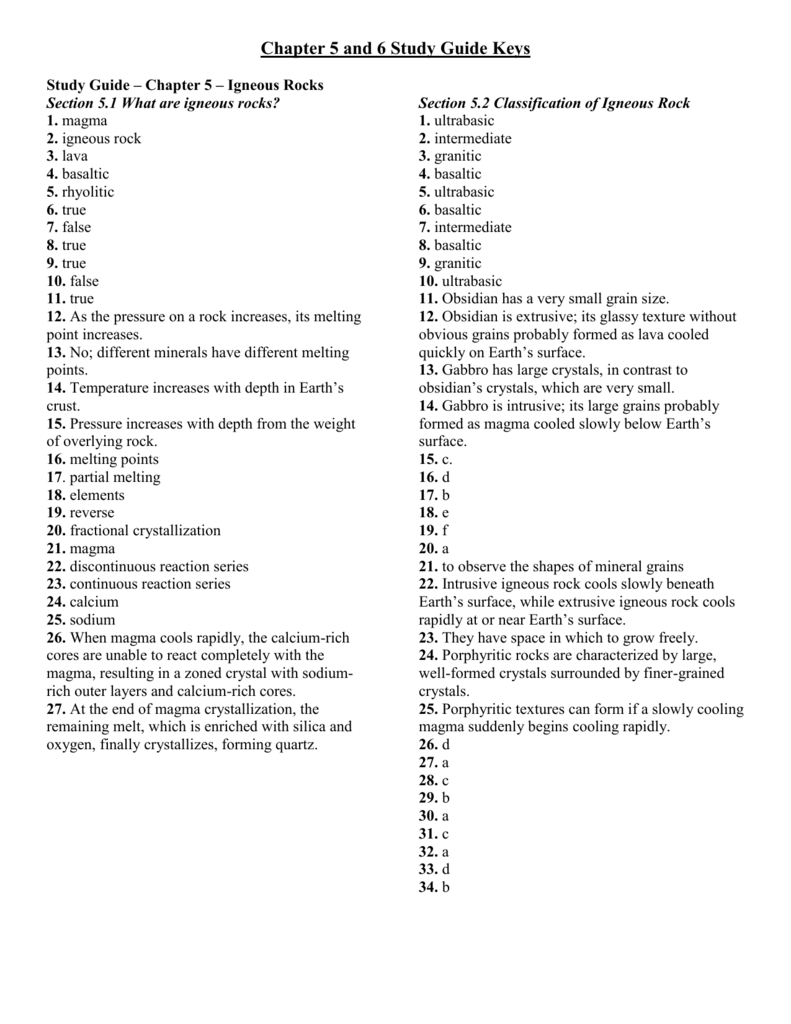 Chapter 5 And 6 Study Guide Keys