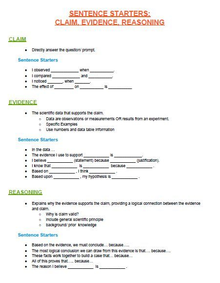 Claim Evidence Reasoning Template 5 Free Templates And CER Models Of 