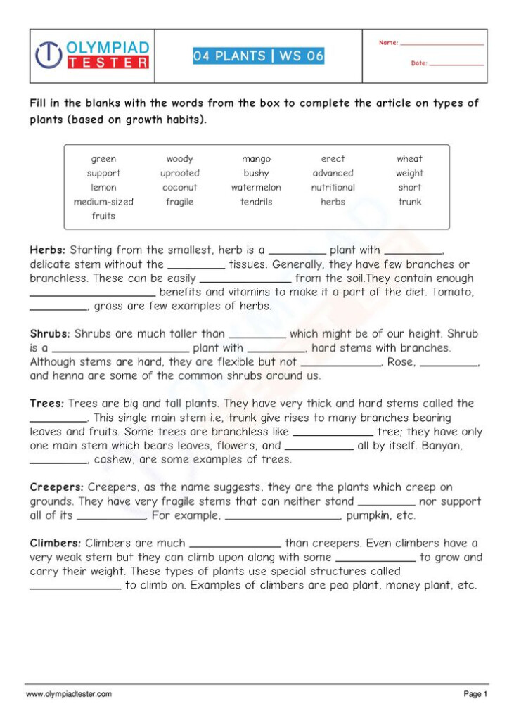 Class 4 Science Worksheet On Plants 06 Science Worksheets Word 