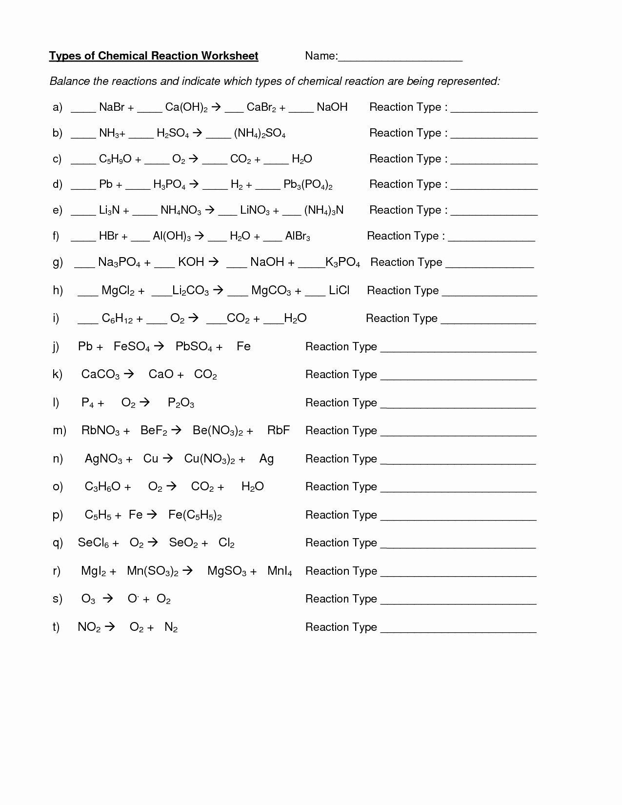 Classifying Chemical Reactions Worksheet Answers Fresh 15 Best Of