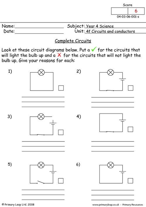 Complete Circuits PrimaryLeap co uk Elementary Worksheets Science