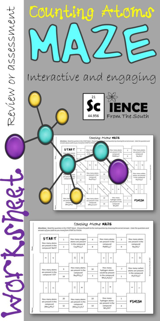 Counting Atoms In Chemical Formulas Maze Worksheet For Review Or 