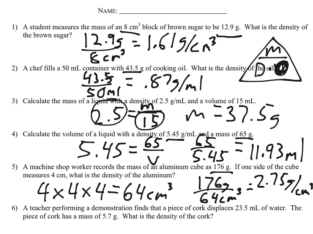 Density Calculations Worksheet Science ShowMe