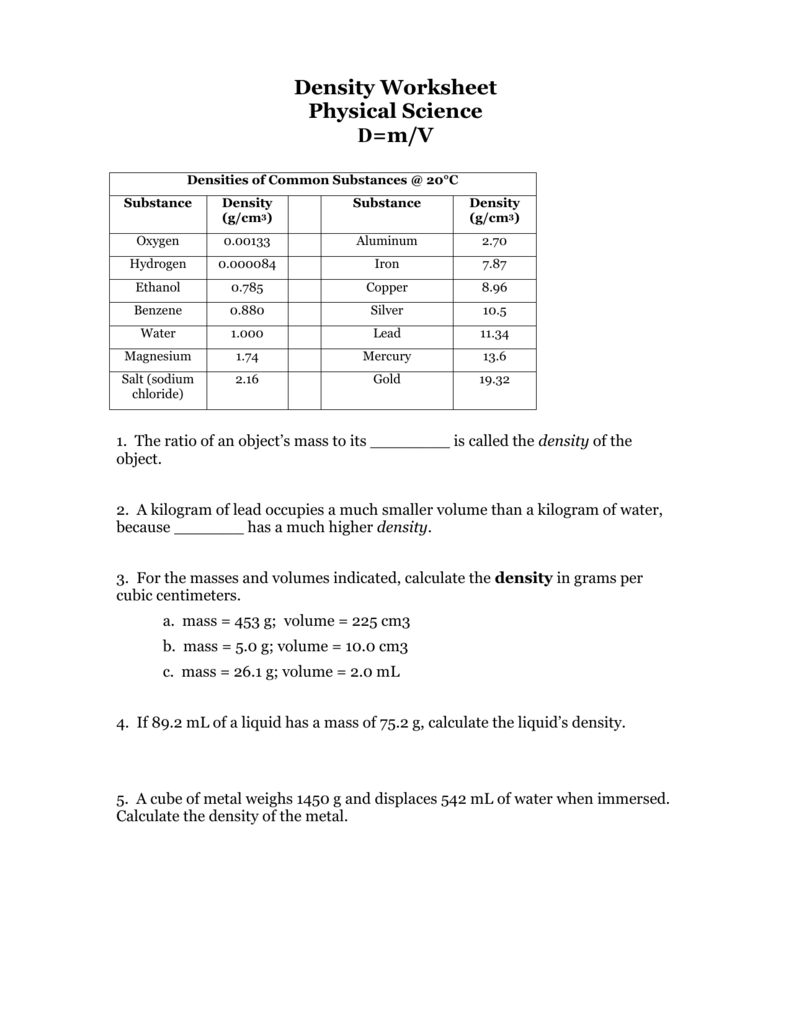 Density Worksheet Db excel