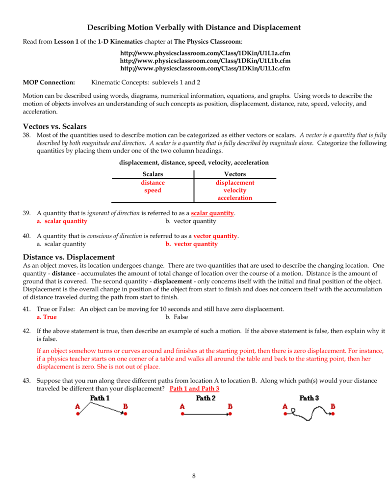 Distance And Displacement Worksheet Answer Key Promotiontablecovers