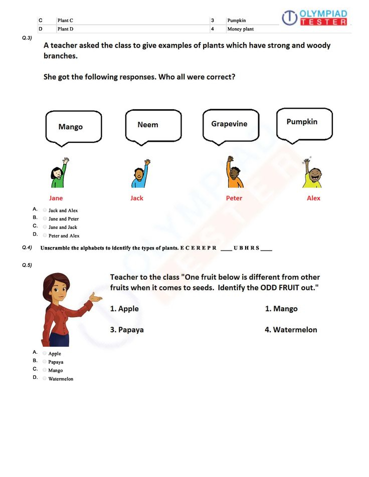 Download Science Olympiad Class 1 PDF Worksheet 2 On Chapter Plants 