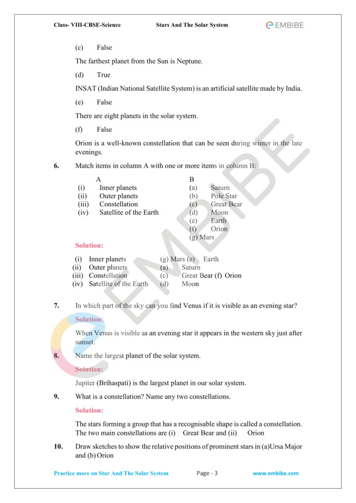 Download Stars And The Solar System Solutions Class 8