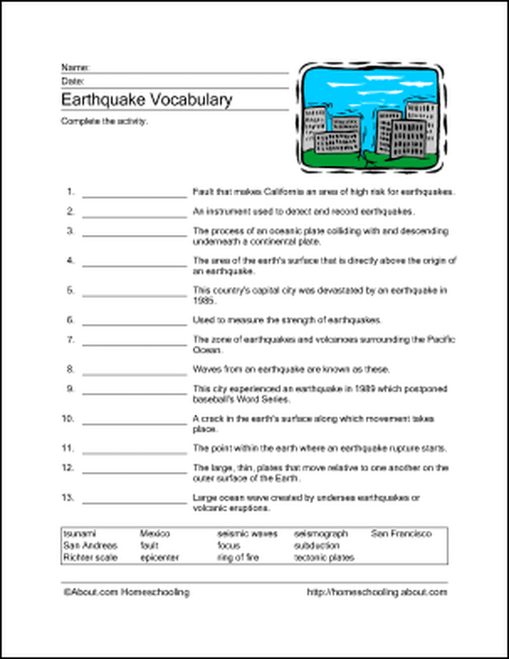 Download These Printable Earthquake Word Games Earthquake Lesson