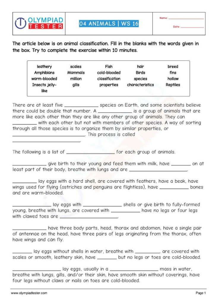 Download This Printable Grade 4 Science Worksheet Cloze In PDF 