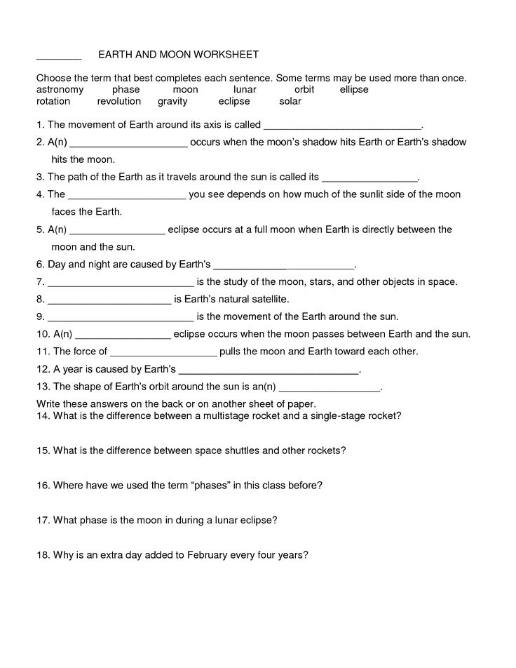 EARTH AND MOON WORKSHEET Earth And Space Science High School Earth 