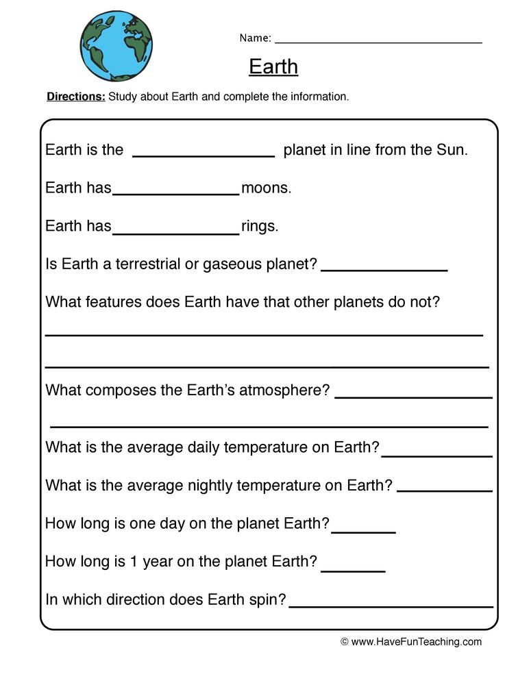 Earth Planet Worksheet Solar System Worksheets Earth Space Science 