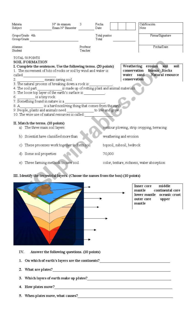 Earth Science Test For 4th Grade Students ESL Worksheet By HOTCAKES