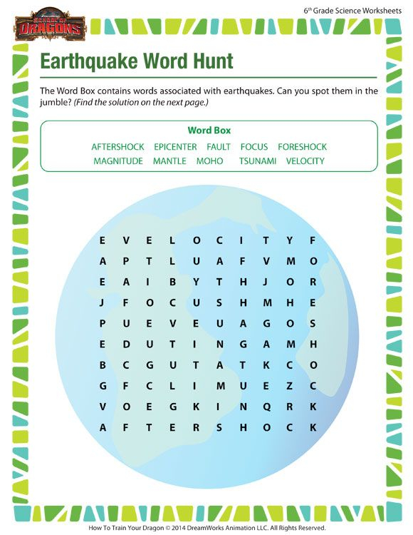 Earthquake Word Hunt Worksheet Sixth Grade Science Printable Online 