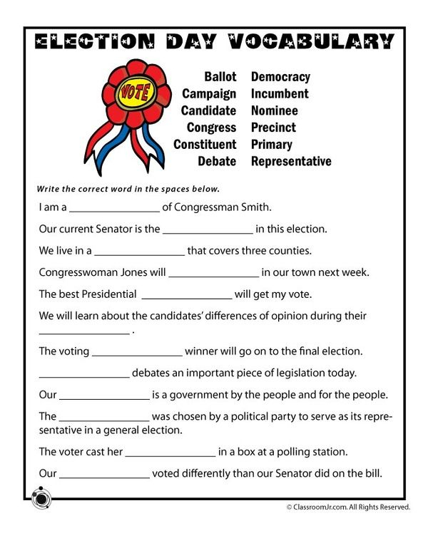 Election Worksheets For Kids Election Day Vocabulary Worksheet 