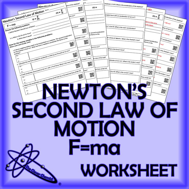 F ma Newton s Second Law Of Motion Worksheet Newtons Second Law 