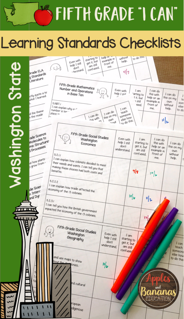 Fifth Grade Washington State Learning Standards Checklists Fifth 