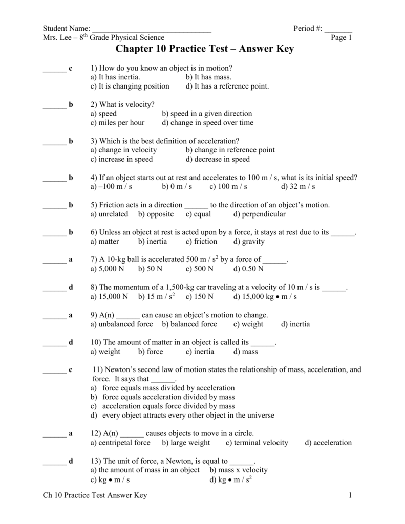 Force And Motion Study Guide 8th Grade Answers Study Poster