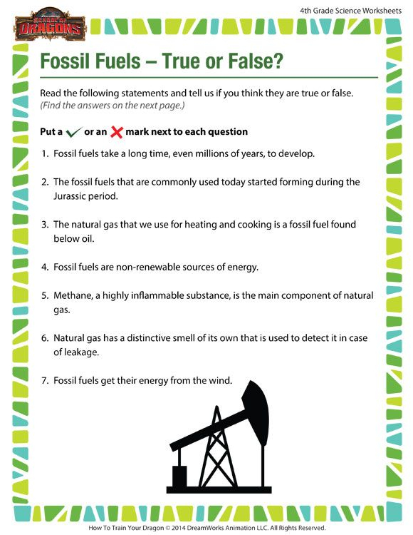 Fossil Fuels True Or False View Free Science Worksheet For 4th 