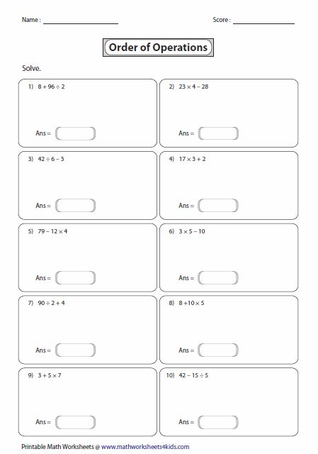 Free Printable Math Worksheets 6th Th 8th Grade Pre Algebra Order